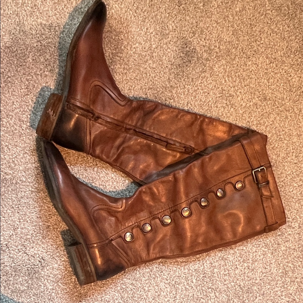 Arturo Chiang Brown Leather Knee-High Heeled Boots